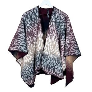 Anthropologie Wintertide Leaf Lace Reversible Shawl Cape Poncho Wool One Size